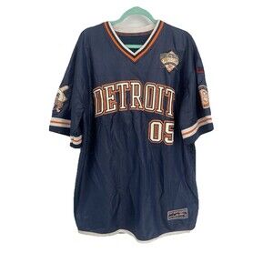 Vintage FUBU Detroit 05 Jersey Mens Navy Orange Embroidered Rap Streetwear Y2K